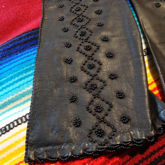 Leather Beaded 14" Evening Dress Gloves Vintage Diamond Pattern Elegant Demure ! - Picture 5 of 14